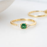 1 CT Cushion Cut Three Stone May-Emerald Birthstone Engagement Ring