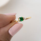 1 CT Cushion Cut Three Stone May-Emerald Birthstone Engagement Ring
