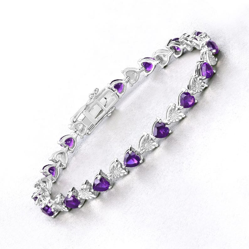 6.45 TCW Heart Shaped February-Amethyst Birthstone Bracelet 2