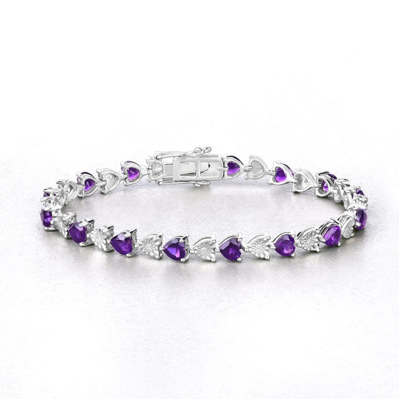 6.45 TCW Heart Shaped February-Amethyst Birthstone Bracelet 1