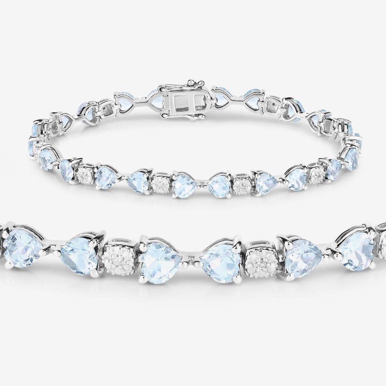7.26 TCW Heart Shaped March-Aquamarine Birthstone Bracelet 3