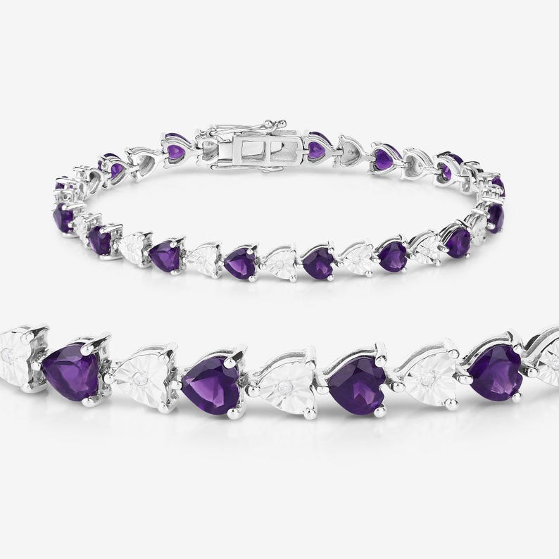6.45 TCW Heart Shaped February-Amethyst Birthstone Bracelet 3
