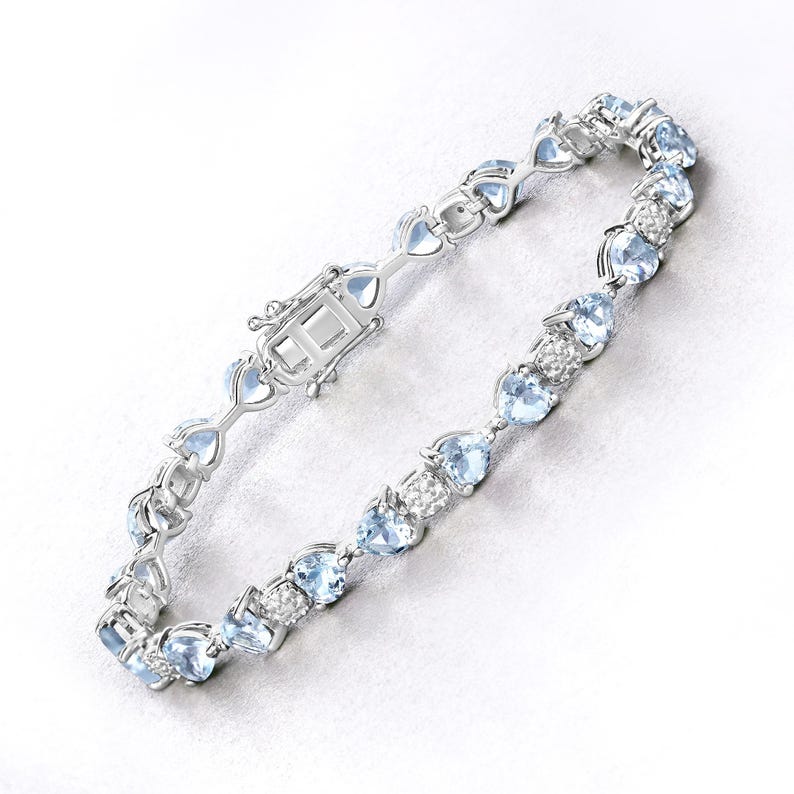 7.26 TCW Heart Shaped March-Aquamarine Birthstone Bracelet 1