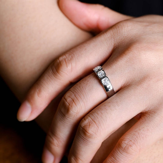 0.25 TCW Asscher Cut Lab-Grown Diamond Bezel Wedding Band