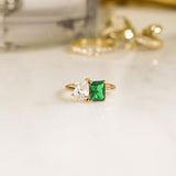 2.5 TCW Pear & Emerald Cut Two Stone May-Emerald Birthstone Engagement Ring