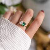 2.5 TCW Pear & Emerald Cut Two Stone May-Emerald Birthstone Engagement Ring