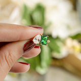 2.5 TCW Pear & Emerald Cut Two Stone May-Emerald Birthstone Engagement Ring