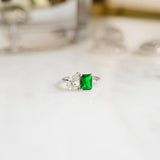 2.5 TCW Pear & Emerald Cut Two Stone May-Emerald Birthstone Engagement Ring