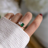 2.5 TCW Pear & Emerald Cut Two Stone May-Emerald Birthstone Engagement Ring