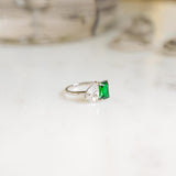 2.5 TCW Pear & Emerald Cut Two Stone May-Emerald Birthstone Engagement Ring