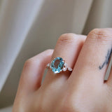 1.36 CT Oval Cut Cluster March-Aquamarine Birthstone Engagement Ring