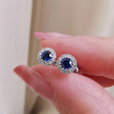 0.27 TCW Round September-Sapphire Birthstone Halo Studs Earrings