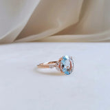 1.36 CT Oval Cut Cluster March-Aquamarine Birthstone Engagement Ring