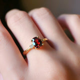 1.55 CT Oval Cut Three Stone January-Garnet Birthstone Engagement Ring