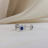 0.27 TCW Round September-Sapphire Birthstone Halo Studs Earrings