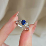 0.61 CT Round Cut Cluster September-Sapphire Birthstone Engagement Ring