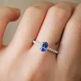 0.88 CT Oval Cut Pave & Hidden Halo September-Sapphire Birthstone Engagement Ring