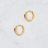 0.5 TCW Baquette & Round July-Ruby Birthstone Hoop Earrings