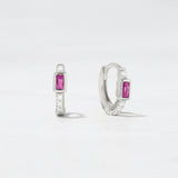 0.5 TCW Baquette & Round July-Ruby Birthstone Hoop Earrings