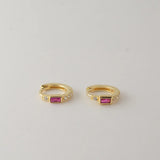 0.5 TCW Baquette & Round July-Ruby Birthstone Hoop Earrings