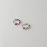 0.5 TCW Baquette & Round July-Ruby Birthstone Hoop Earrings