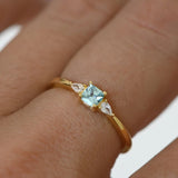 1 CT Cushion Cut Three Stone March-Aquamarine Birthstone Engagement Ring