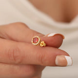 0.8 TCW Round July-Ruby Birthstone Halo Studs Earrings