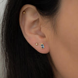 0.8 TCW Emerald March-Aquamarine Birthstone Bezel Stud Earrings