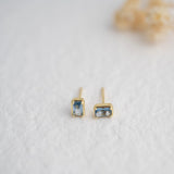 0.8 TCW Emerald March-Aquamarine Birthstone Bezel Stud Earrings