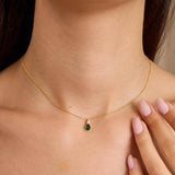 0.5 TCW Pear & Round May-Emerald Birthstone Bezel Necklace