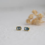 0.8 TCW Emerald March-Aquamarine Birthstone Bezel Stud Earrings