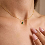 0.5 TCW Pear & Round May-Emerald Birthstone Bezel Necklace