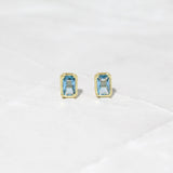 0.8 TCW Emerald March-Aquamarine Birthstone Bezel Stud Earrings