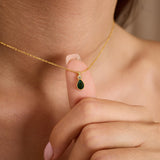 0.5 TCW Pear & Round May-Emerald Birthstone Bezel Necklace