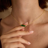 0.8 CT Emerald May-Emerald Birthstone Elongated Bar Necklace