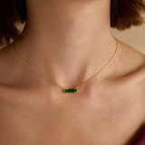 0.8 CT Emerald May-Emerald Birthstone Elongated Bar Necklace