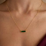 0.8 CT Emerald May-Emerald Birthstone Elongated Bar Necklace