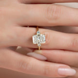 2 CT Radiant Cut Three Stone Hidden Halo Lab-Grown Diamond Engagement Ring
