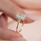 2 CT Radiant Cut Three Stone Hidden Halo Lab-Grown Diamond Engagement Ring