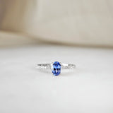 0.88 CT Oval Cut Pave & Hidden Halo September-Sapphire Birthstone Engagement Ring