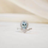 1.55 CT Oval Cut Halo & Pave March-Aquamarine Birthstone Engagement Ring