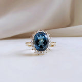 3.45 CT Oval Cut Halo December-Blue Topaz Birthstone Engagement Ring