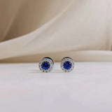 0.27 TCW Round September-Sapphire Birthstone Halo Studs Earrings