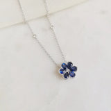 1.09 TCW Pear & Round September-Sapphire Birthstone Flower Necklace