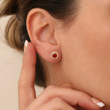 0.8 TCW Round July-Ruby Birthstone Halo Studs Earrings