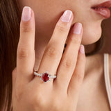 1 CT Oval Cut Cluster July-Ruby Birthstone Engagement Ring