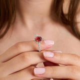 1 CT Oval Cut Cluster July-Ruby Birthstone Engagement Ring
