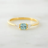 1 CT Cushion Cut Three Stone March-Aquamarine Birthstone Engagement Ring