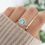 1.25 CT Oval Cut Halo & Pave March-Aquamarine Birthstone Engagement Ring