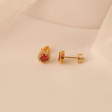 0.8 TCW Round July-Ruby Birthstone Halo Studs Earrings